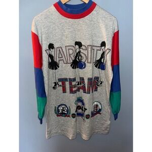 Vintage Varsity Team Cheerleader Graphic Long Sleeve Color Block Sweatshirt
